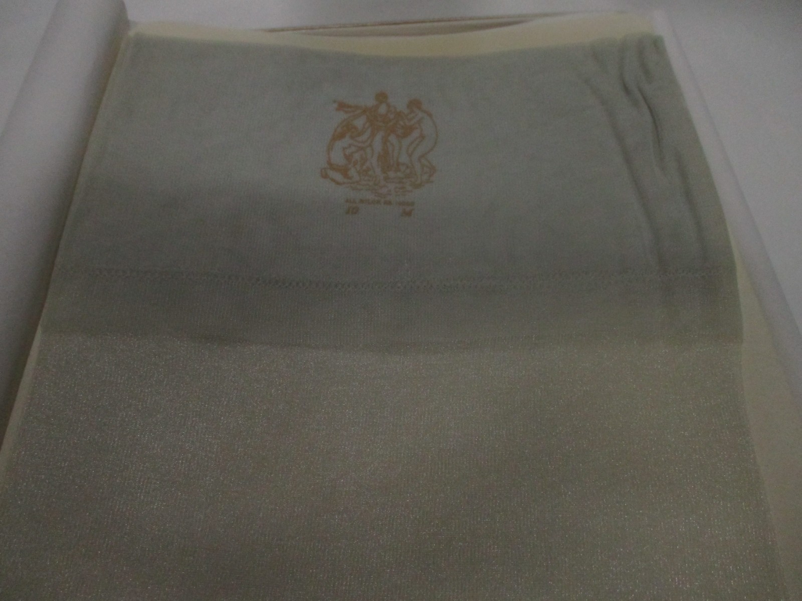 1 PR VINTAGE NINA RICCI RT FLAT KNIT SHEER NYLON STOCKINGS 110M SPARKLE SILVER