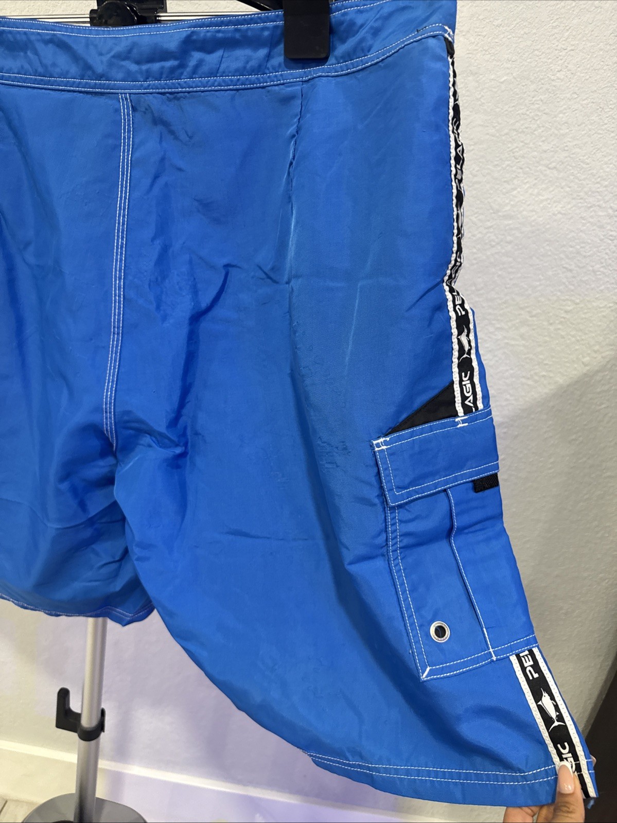Pelagic Blackfin Men’s Board Shorts, Blue, Fishing Swim Trunk, Nylon, size 40
