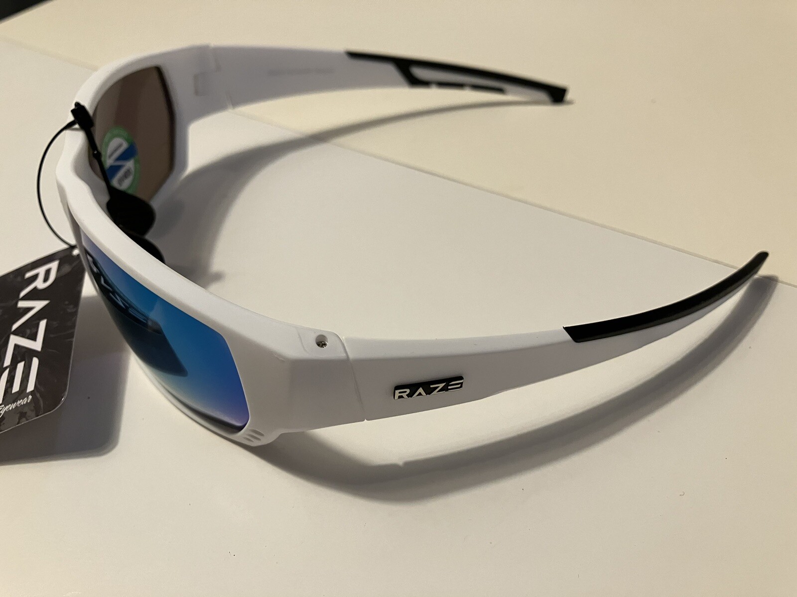 RAZE Eyewear Sunglasses Sonar Polarized White Blue Mirror Smoke 28444