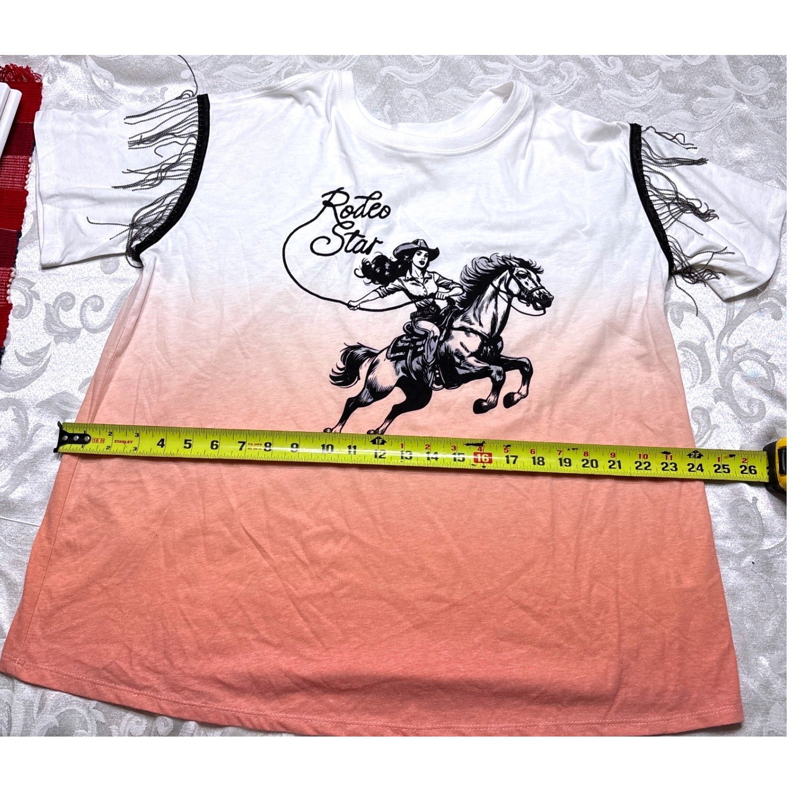 Cato Rodeo Star Graphic Ombre Fringe T-Shirt White Peach Kids Size 14/16W