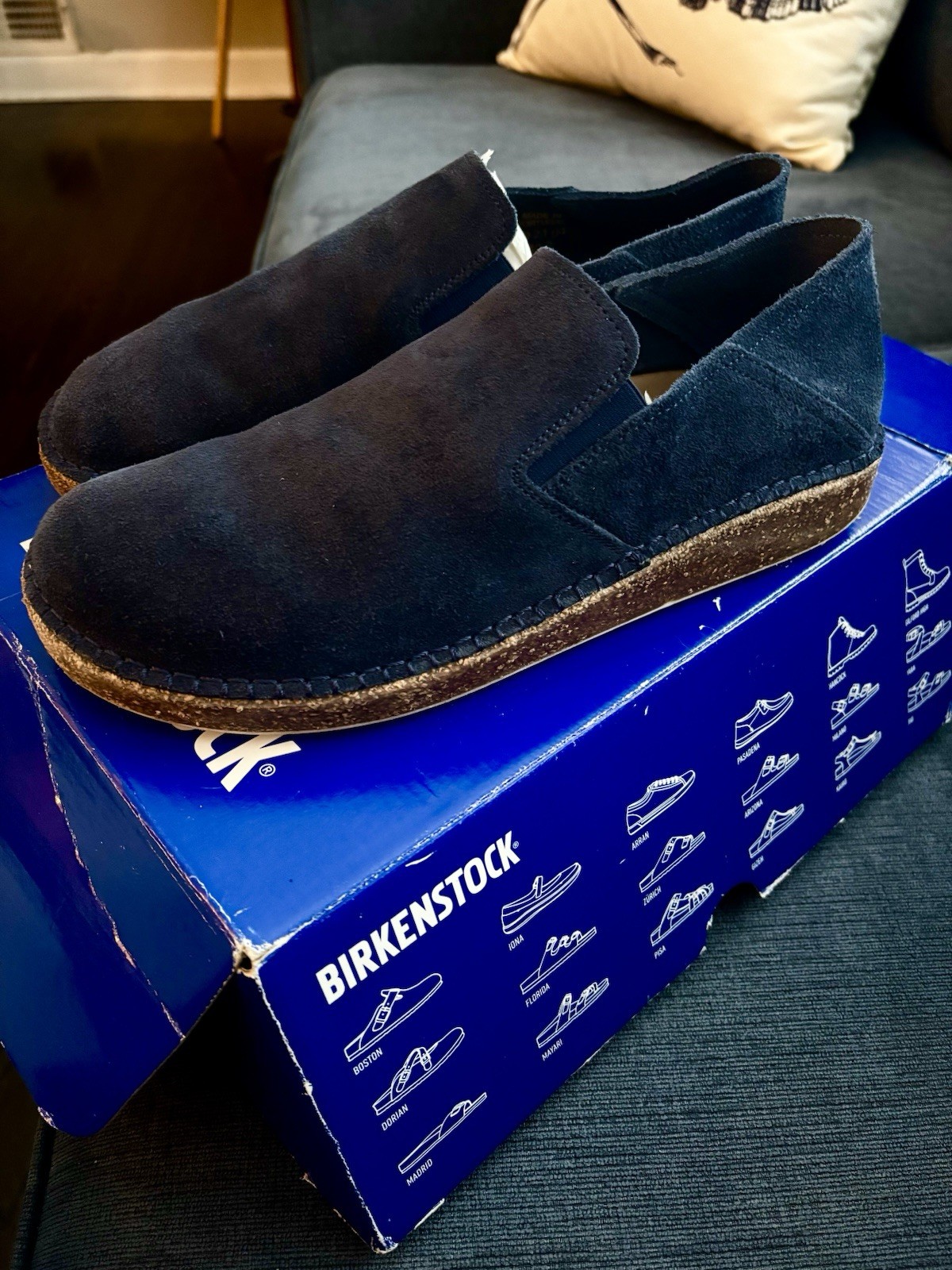 Birkenstock Callan Slip On Navy Suede Shoes Size 40