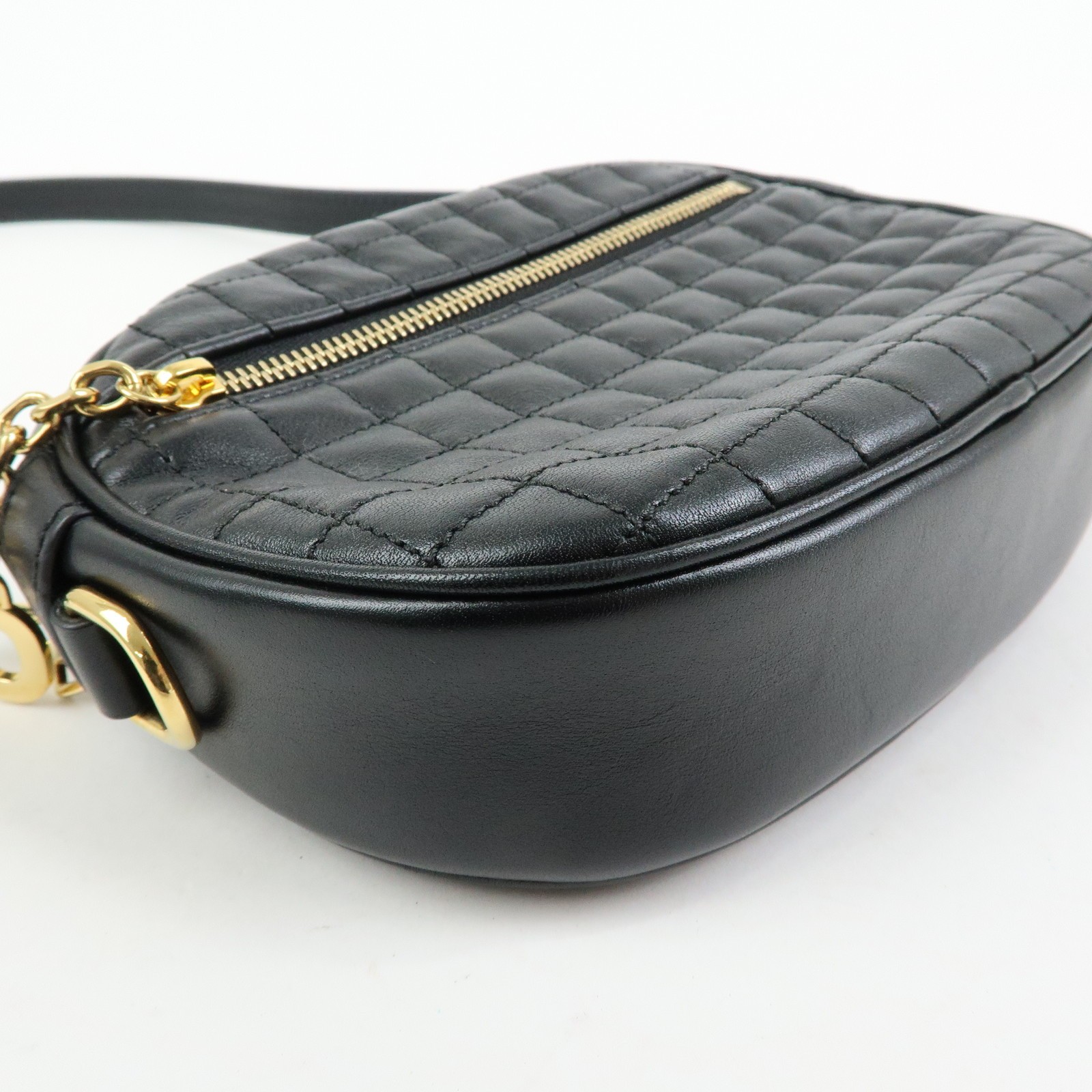 CELINE C Charm Leather Shoulder Bag Crossbody Bag Camera Bag Black Auth Used F/S