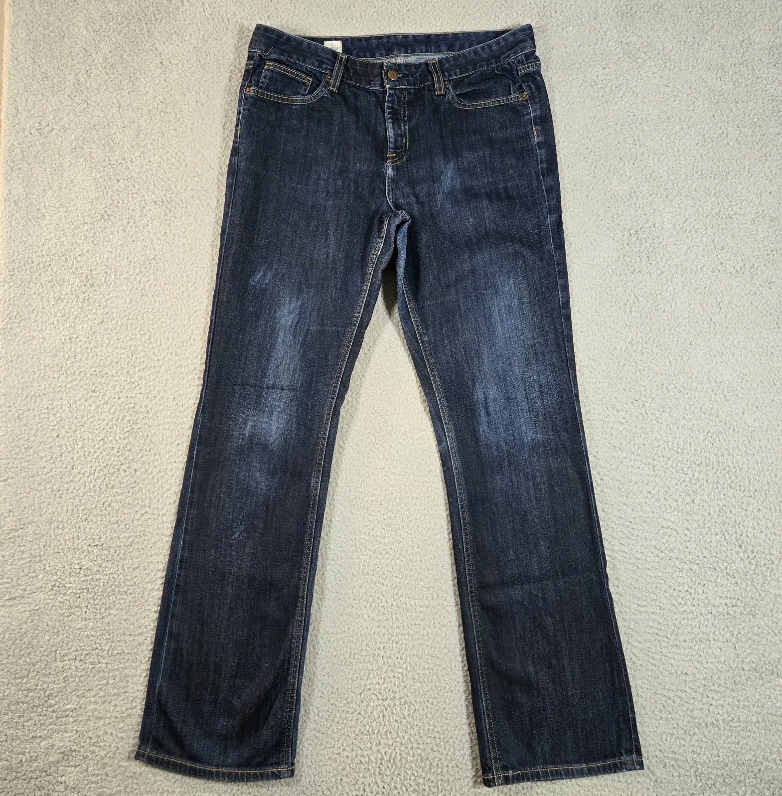 Lands End Canvas Jeans Men 31 33×33 Blue Boot Cut Dark Wash Stretch Faded Work