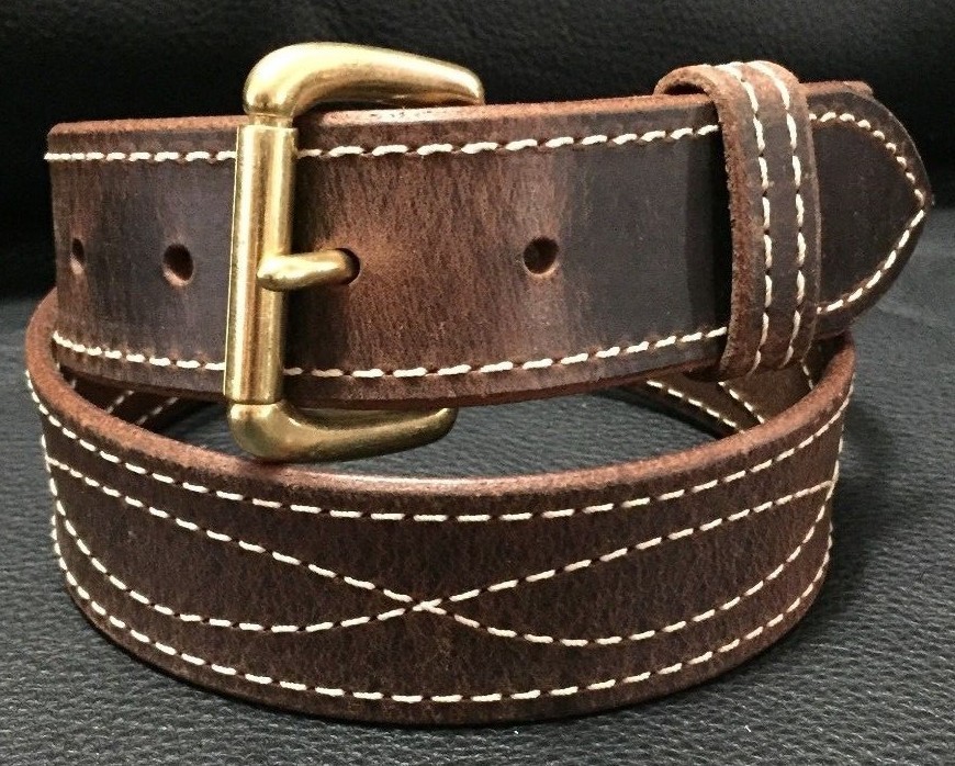 1-1/2″Diamond Stitched Genuine Real Leather Dress Gun Belt Strap Buckle_Amish