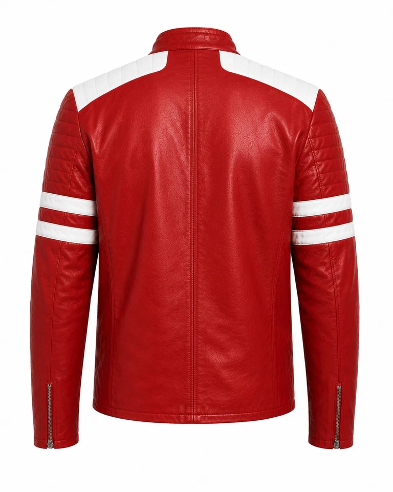 Mens Fight Club Inspired Red Leather Jacket Tyler Durden Style Biker Coat