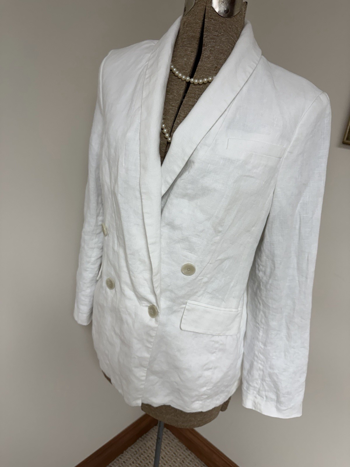 Banana Republic Blazer Size 8 Double Breasted White Linen Long Line Jacket BR