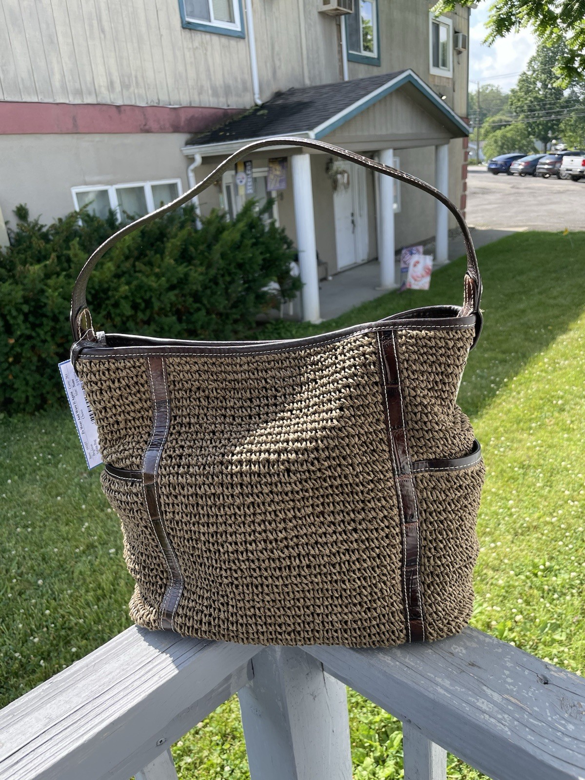Brighton Salina Brown Woven Shoulder Bag Zip Closure Inner Pockets