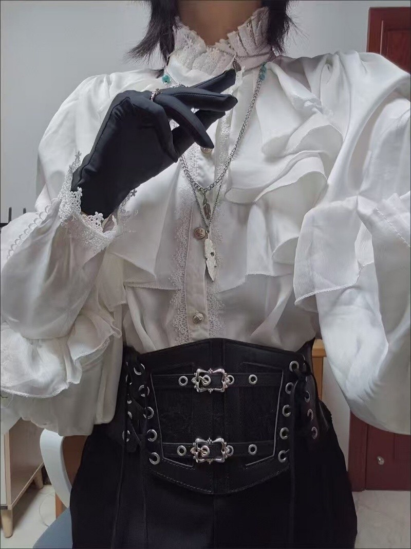 Men’s retro gothic style Long-sleeved ruffled shirt Loose blouse unisex