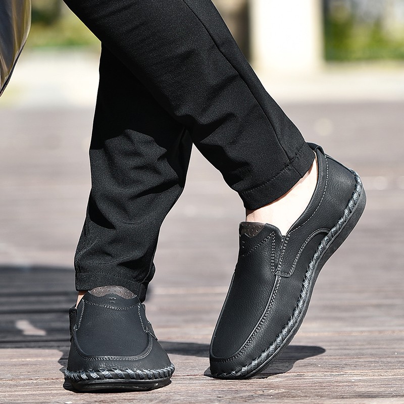 Men’s Soft Business Office Loafers Hand Sewn Leather Shoes Driving Shoes EU40-48