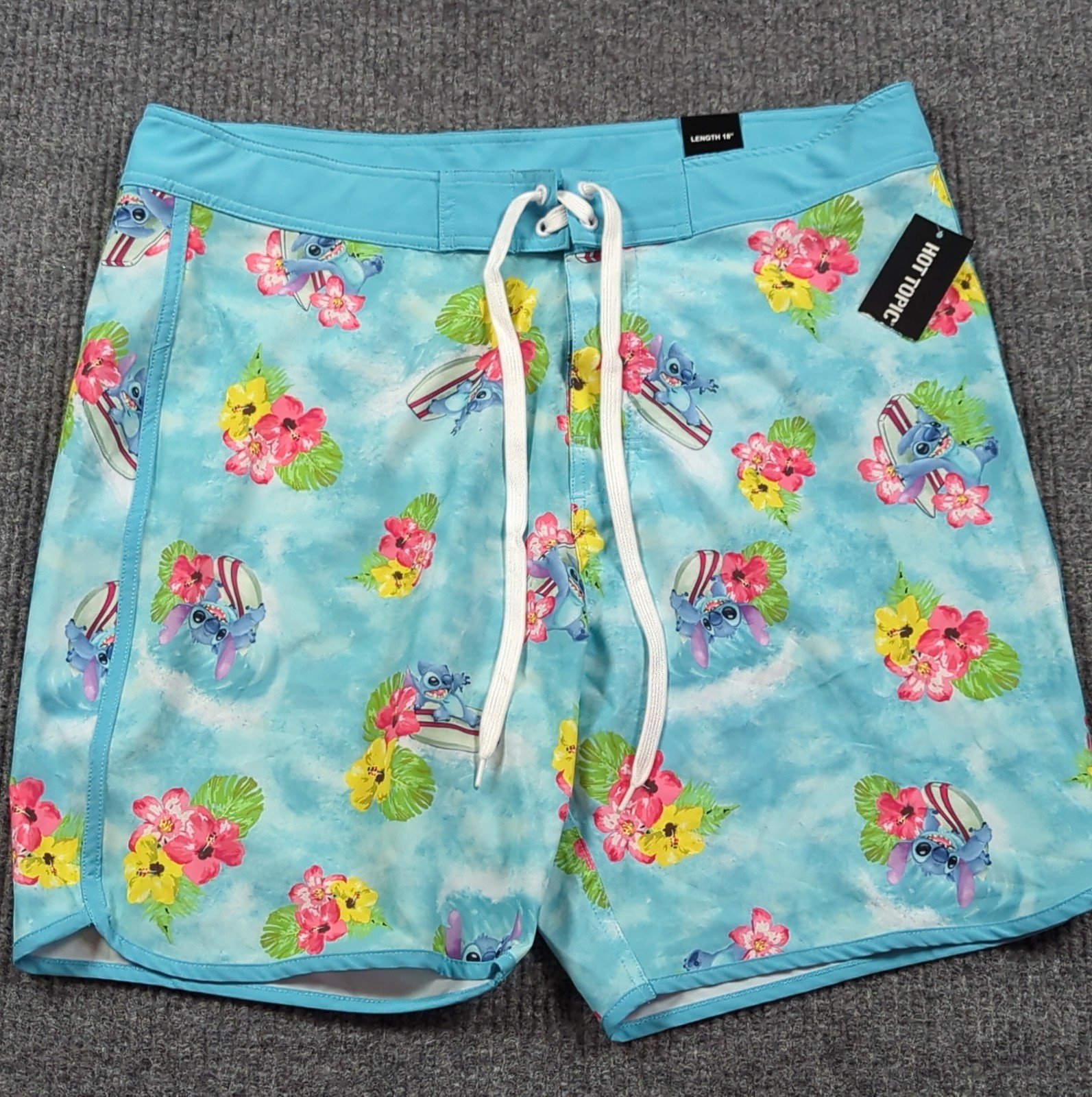 Disney Lilo Stitch Board Shorts Mens XL Blue Tropical Trunks Swim