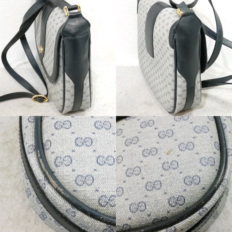 GUCCI Shoulder Bag Micro GG Canvas Navy Vintage Authentic From Japan