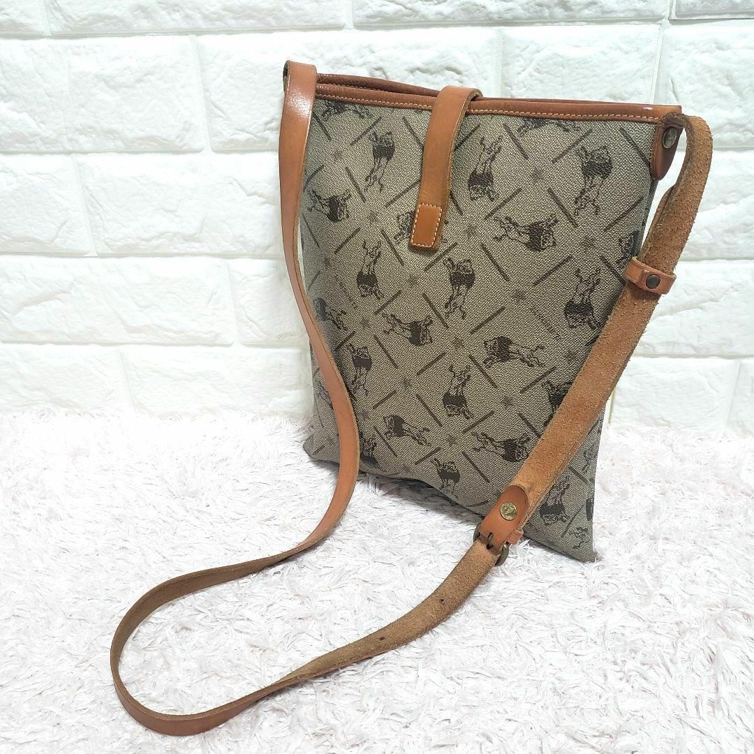 IL BISONTE Monogram Leather Shoulder Bag Beige 11.4×9.4in Adjustable Strap