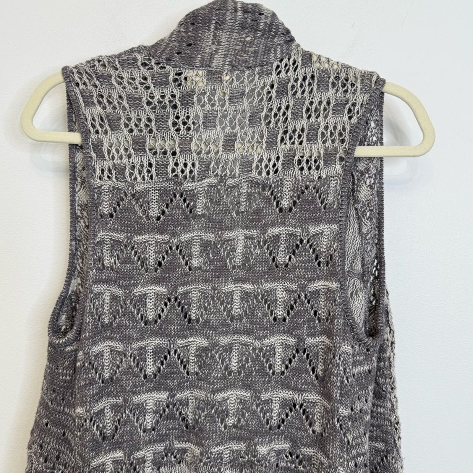 Moth Gray Lavena Pointelle Draped Open Front Cardigan Sweater Vest Women XS/S