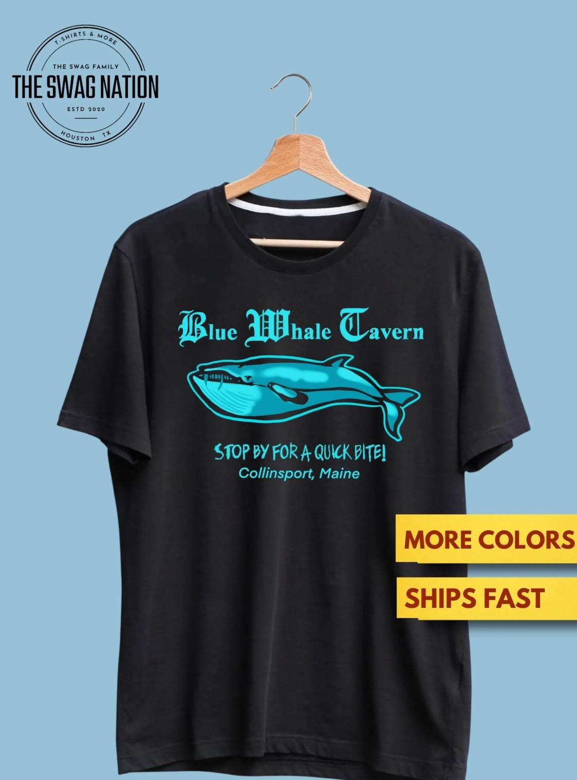 Blue Whale Tavern Collinsport Maine Graphic Black Unisex T-Shirt – T612
