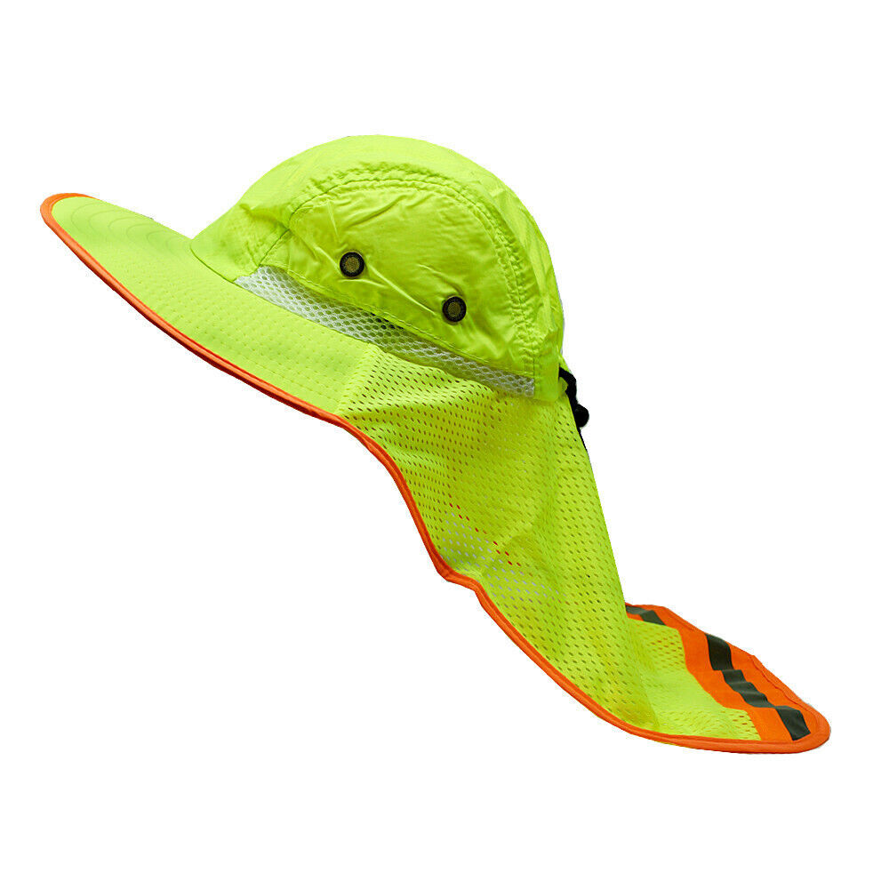 Hi Vis Reflective Safety Outdoor Work Bucket Baseball Cap Neck Flap Boonie Hats