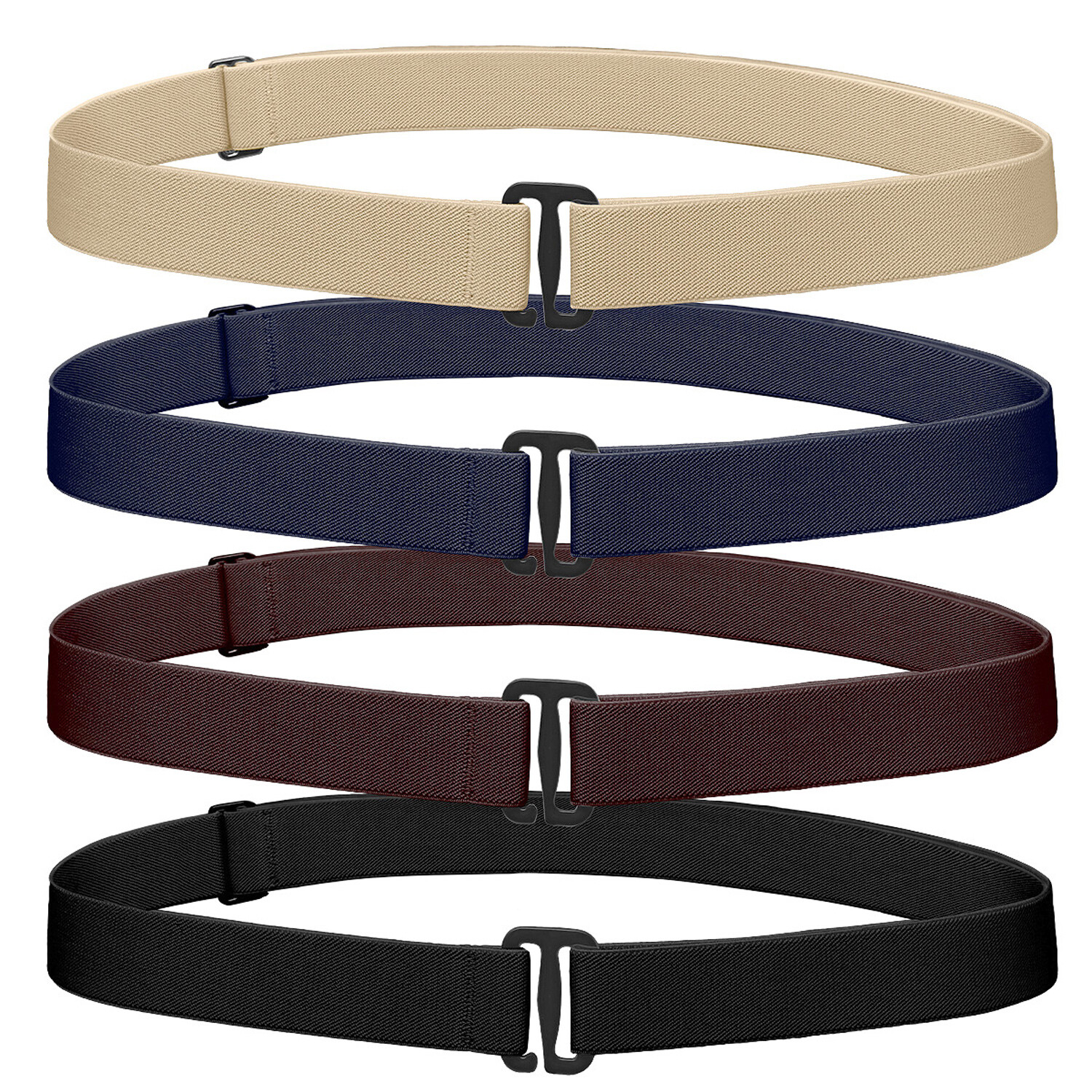 4 Piece Women Elastic Stretch Belt Invisible No Show Waist Belt with Flat Buckle