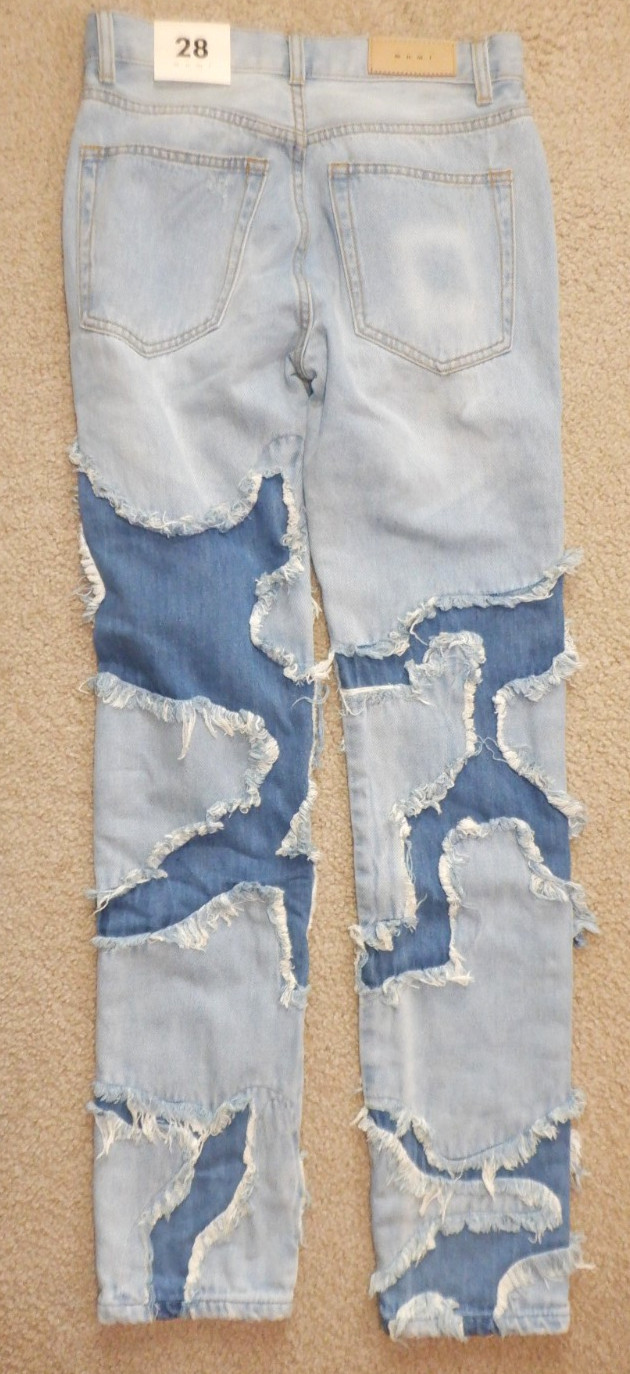 mnml Men’s Light Blue Slim Jeans Denim Distressed Button Zip 5-Pocket, 28 x 34