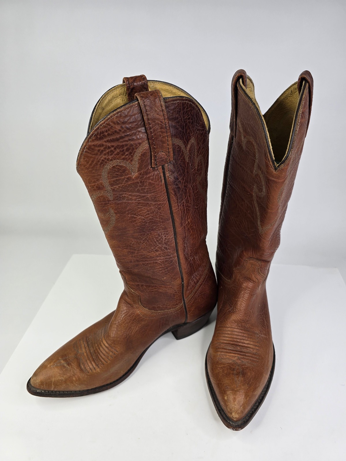 Vintage J Chisholm Cowboy Western Boots Mens Size 10 D Brown Leather 42784