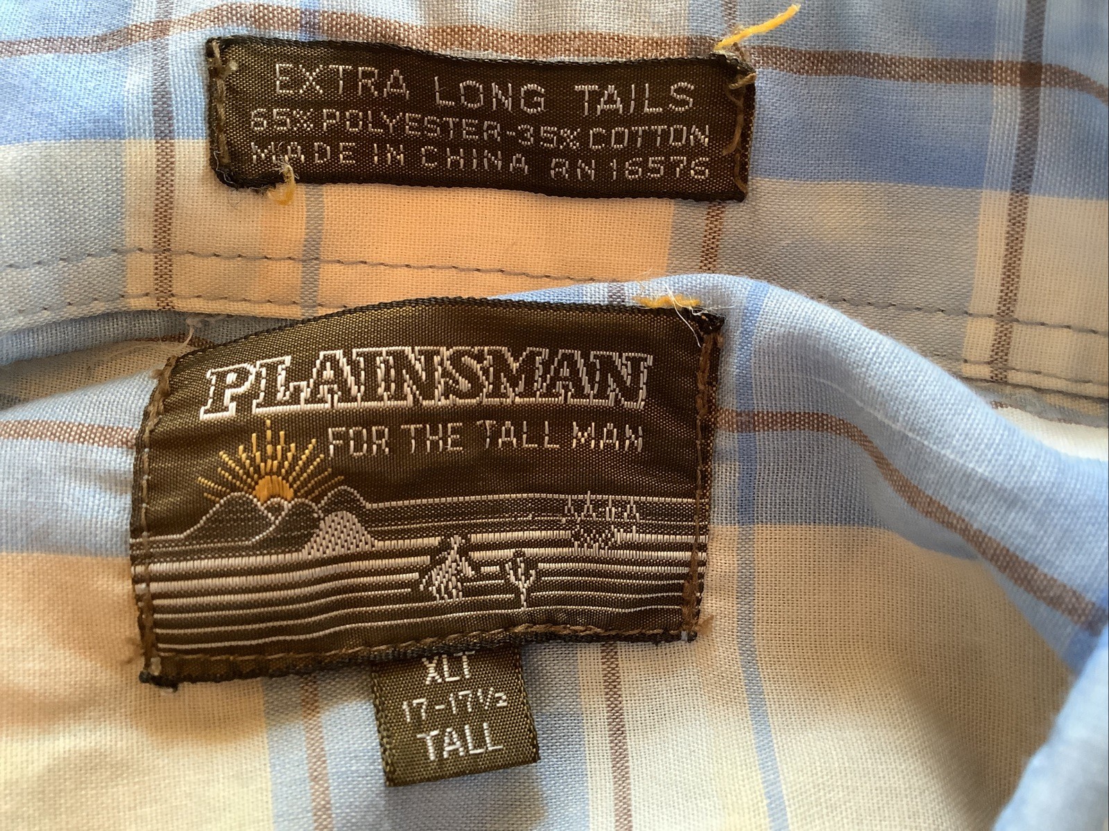 Vintage Plainsman Button Up Shirt XLT Long Tails Pearl Snap Button Short Sleeves