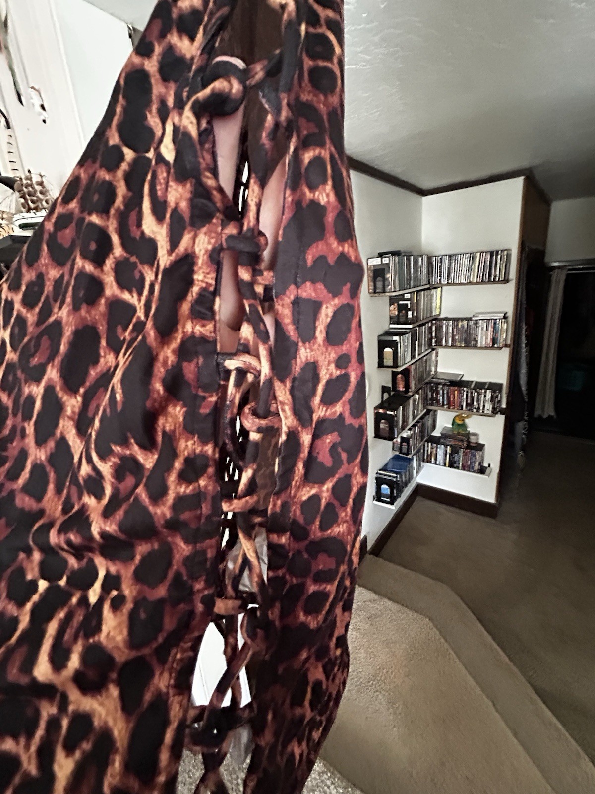 Highlight Plus 2XL Brown Black Leopard T-Shirt Dress Lace-Up Side Knee Length