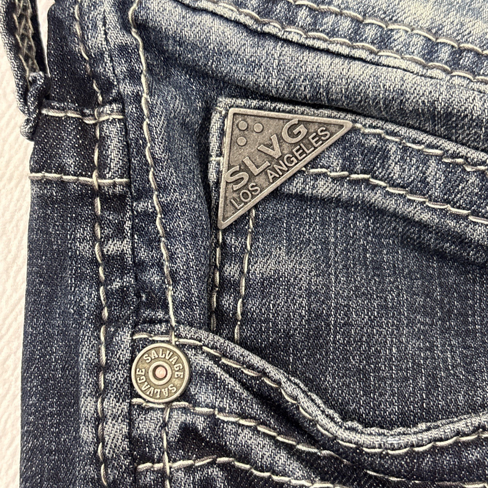 Salvage Denim Anarchy Jeans Mens 31R 32×32 Relaxed Straight Buckle Blue EUC