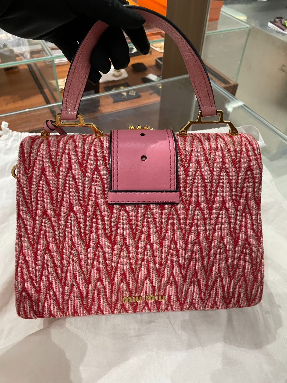 Miu Miu Mini Sunflower Gem Shoulder Bag Pink Leather Italy