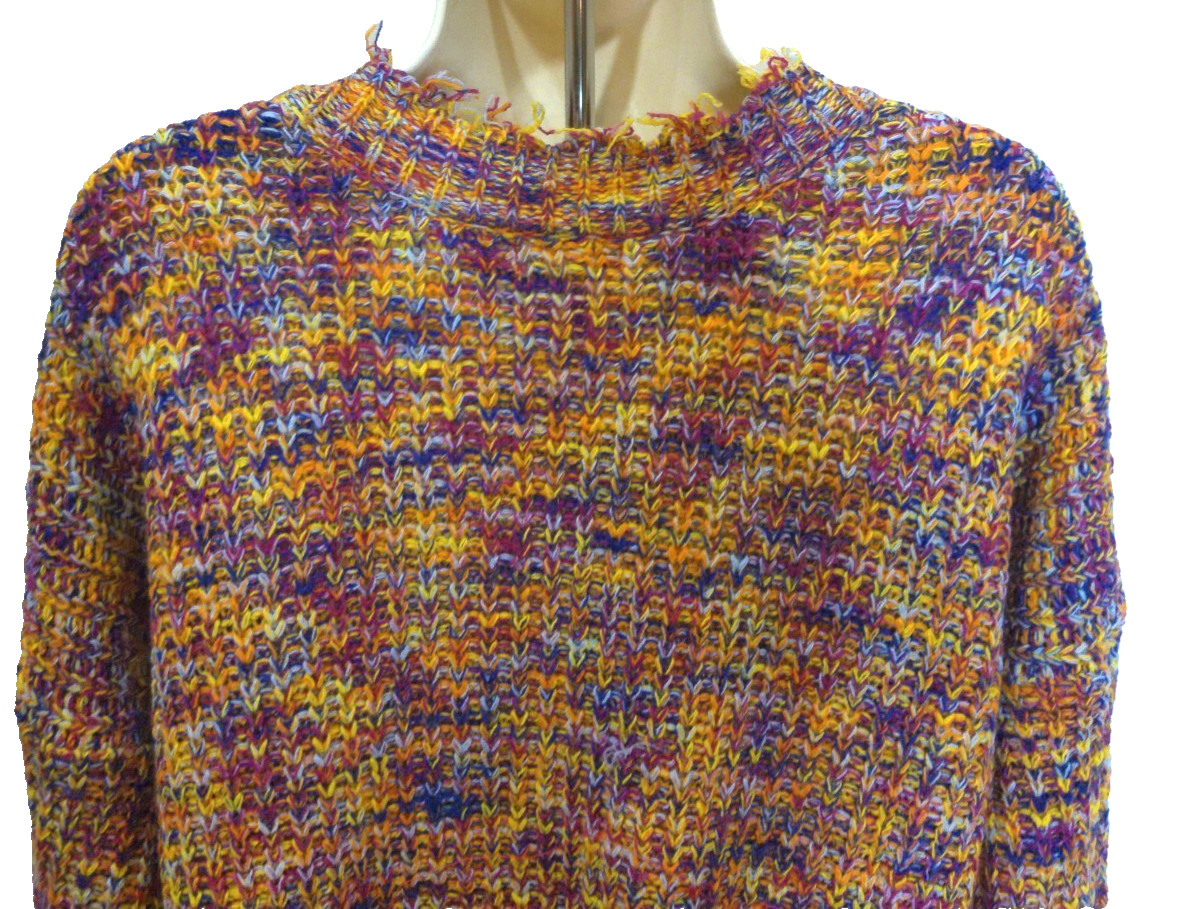 Mainstrip Sweater Multicolor Knit Distressed Fringe Top size Medium Oversized