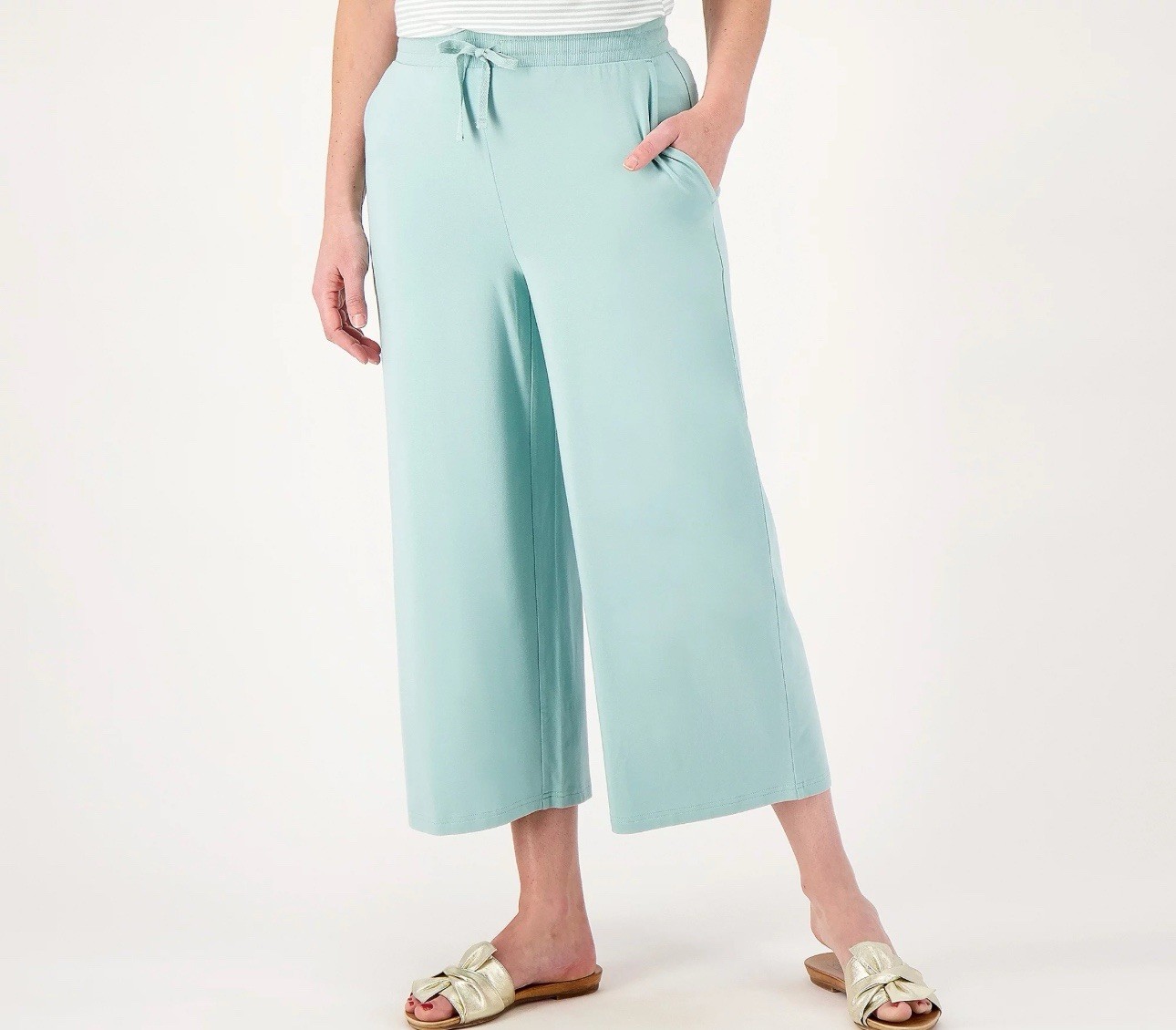 Encore By Idina Menzel Wide Leg Pull On Pants Size XXS Surf Green A587243 NEW