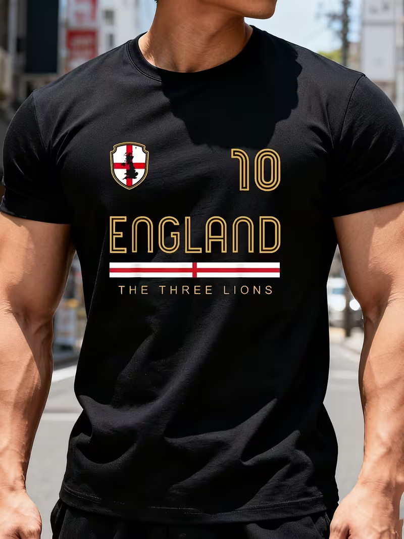England Football Shirt Mens Three Lions Soccer Fan T Shirt World Cup Support Tee