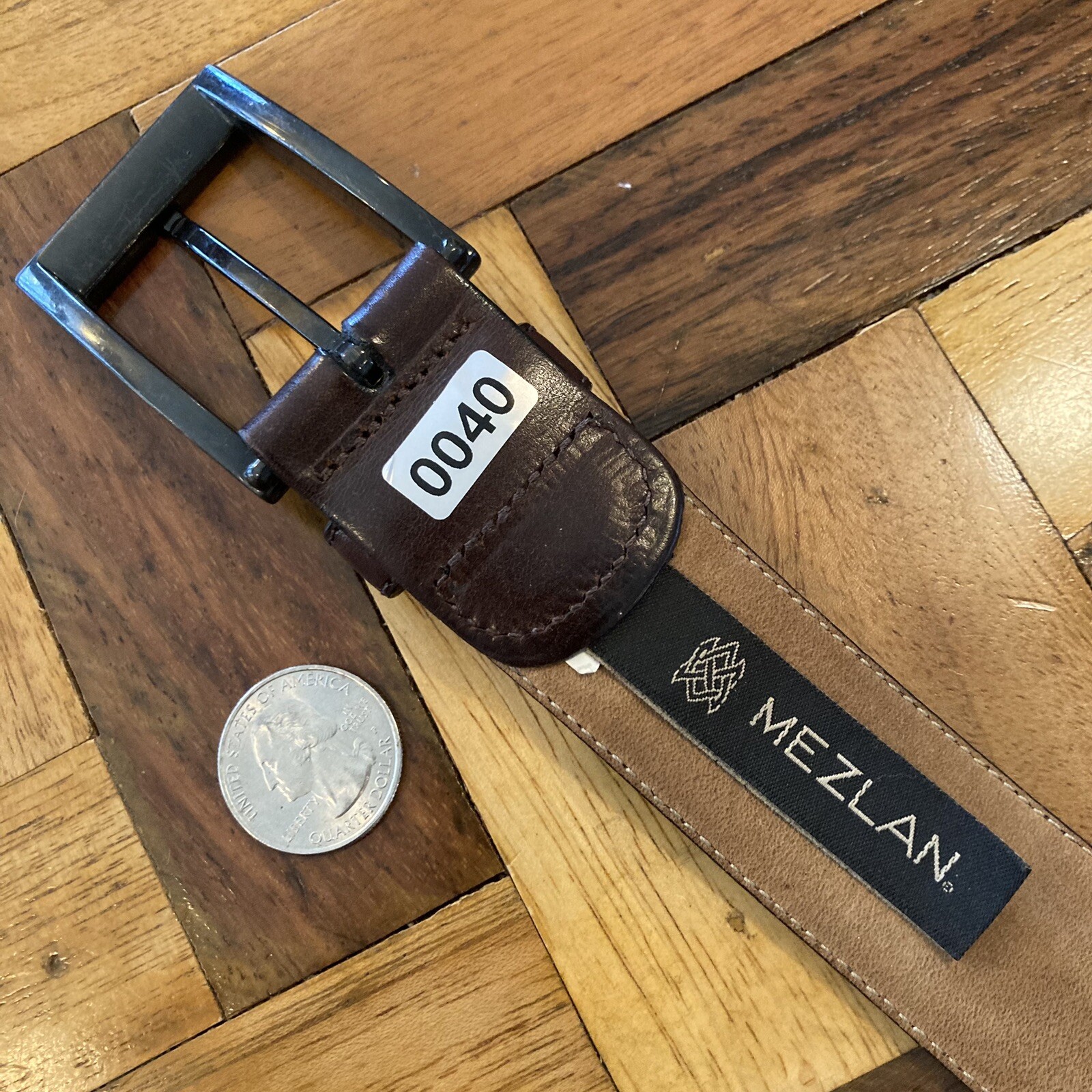 Mezlan Solid with Woven Inlay Brown Leather Mens Belt Size US 44 Made in Spain