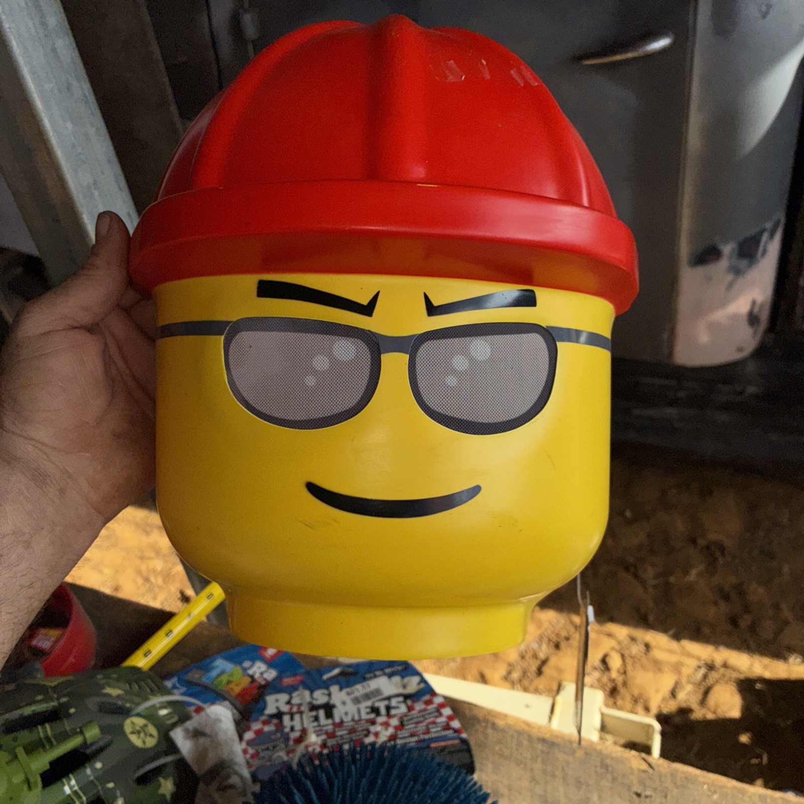 LEGO Construction Worker Minifigure Head Mask Yellow Hard Hat Halloween New Old