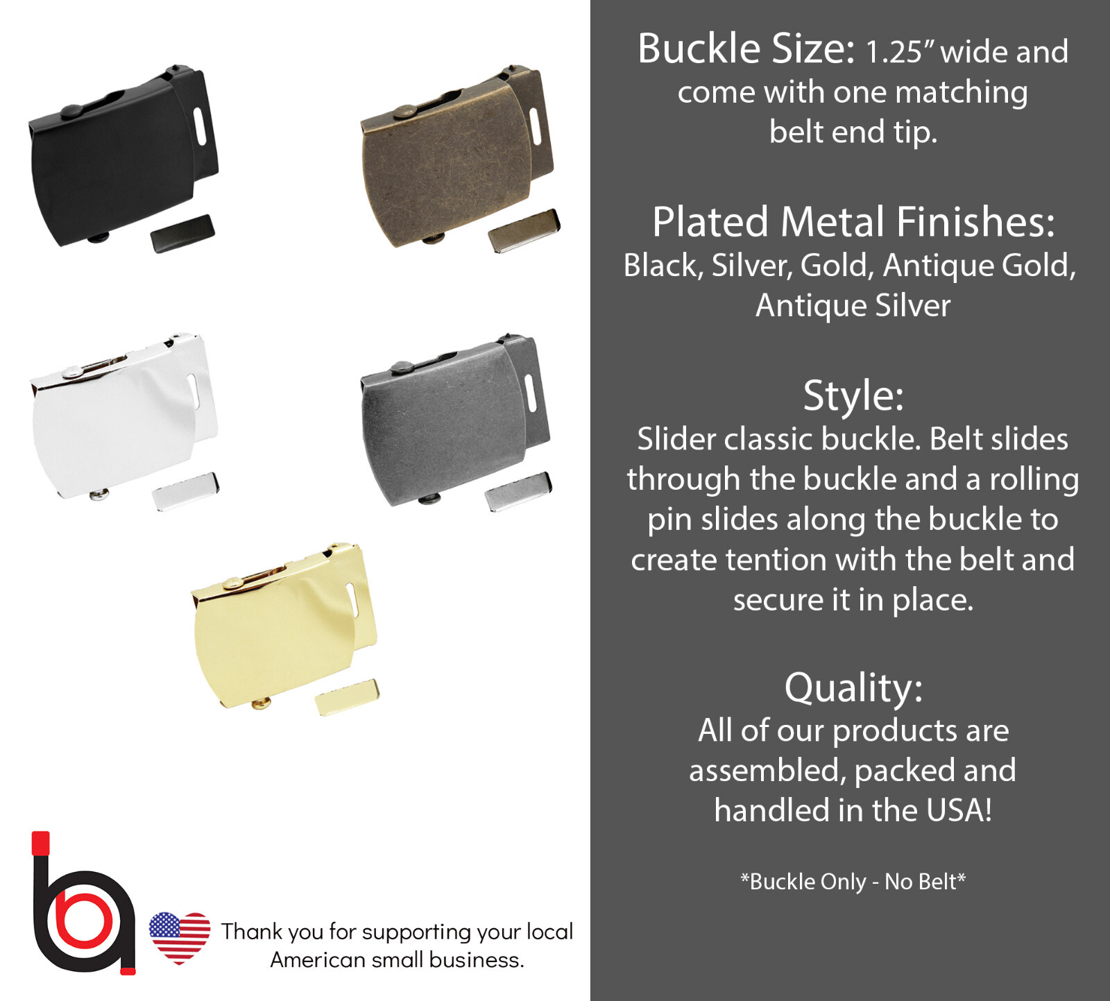Build A Belt Replacement Military Style 1.25″ Wide Buckle With Matching Belt Tip