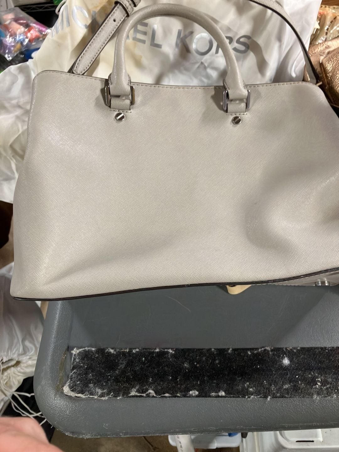 Michael Kors Savannah Large Saffiano Leather Satchel in Cement