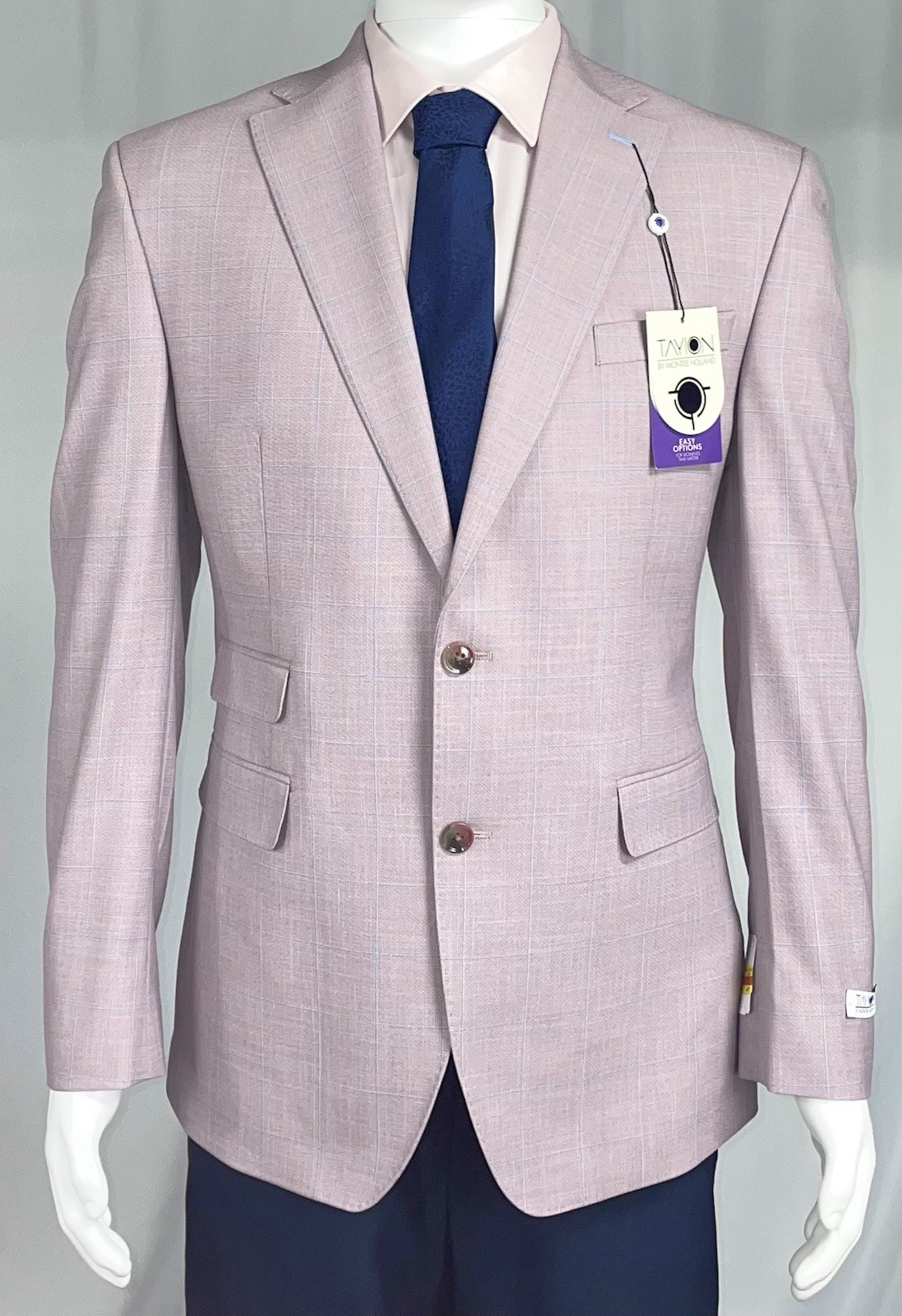 Tayion 44R Regular fit Suit Jacket Blazer Coat Pink Blue Windowpane New NWT