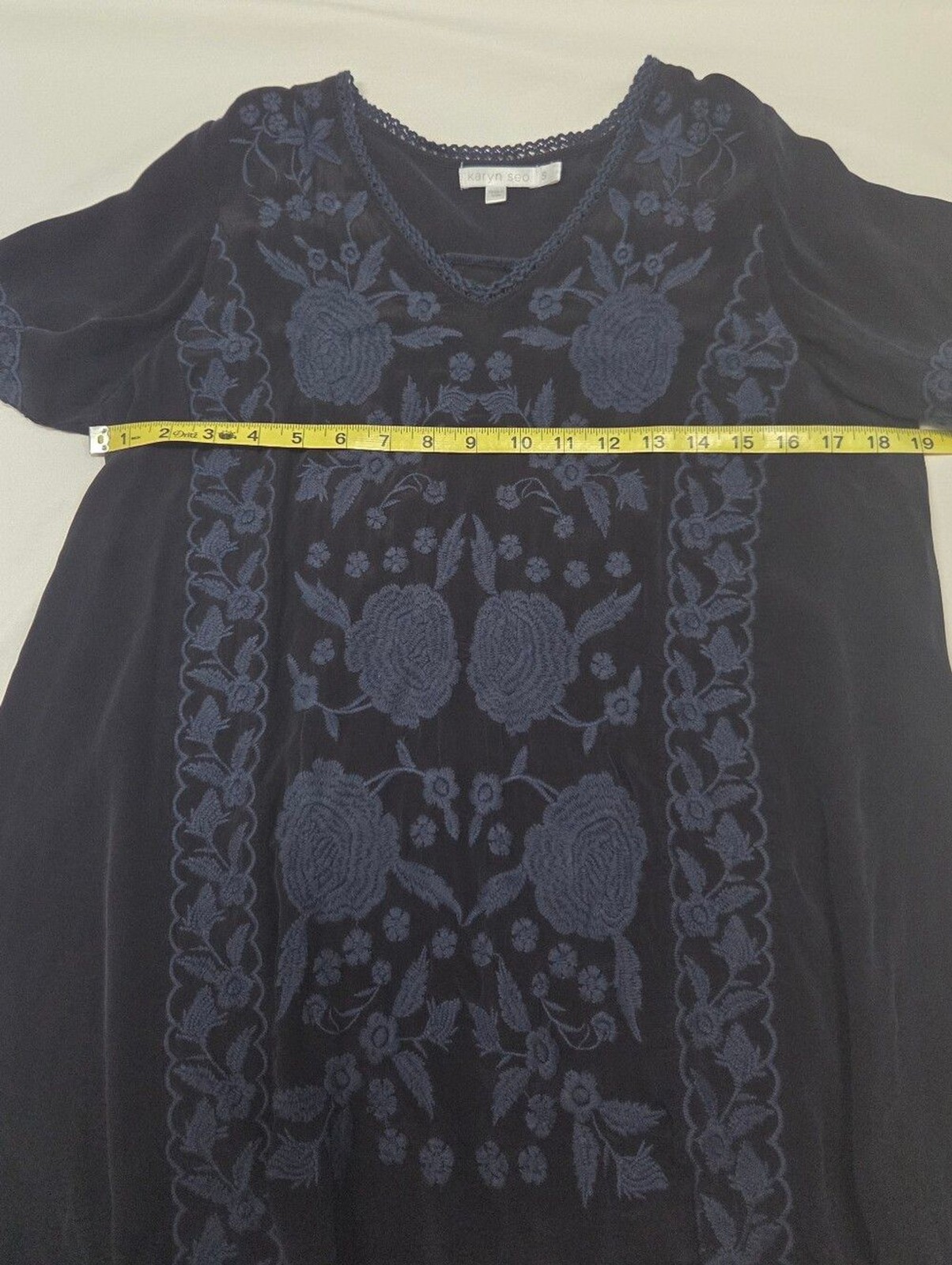 Karyn Seo Anthropologie Viscose Embroidered Top S Deep Blue