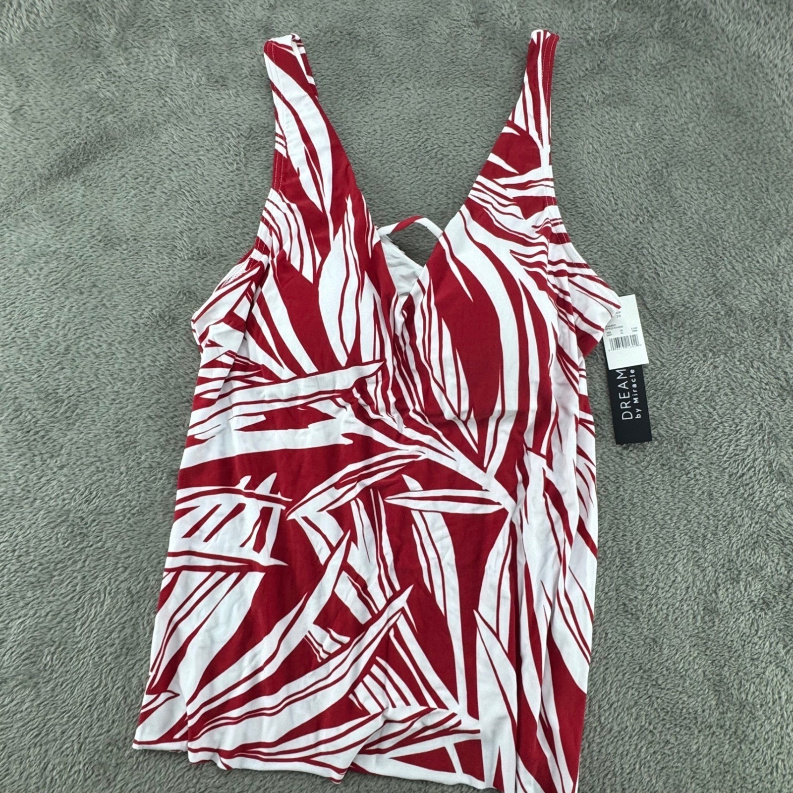 Dreamsuit by Miracle Brands Tankini Top Womens 10 Red White NEW Tropical Palm