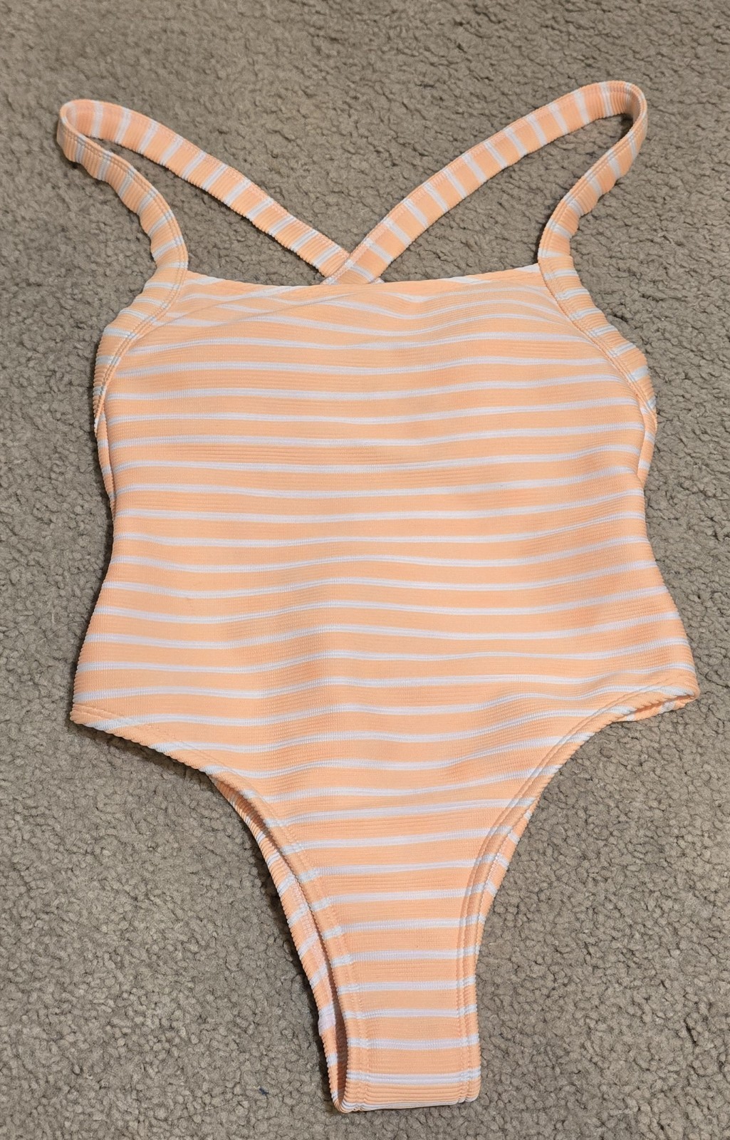 Xhilaration Yellow/White Striped Ribbed Crossback One-Piece Swimsuit XS