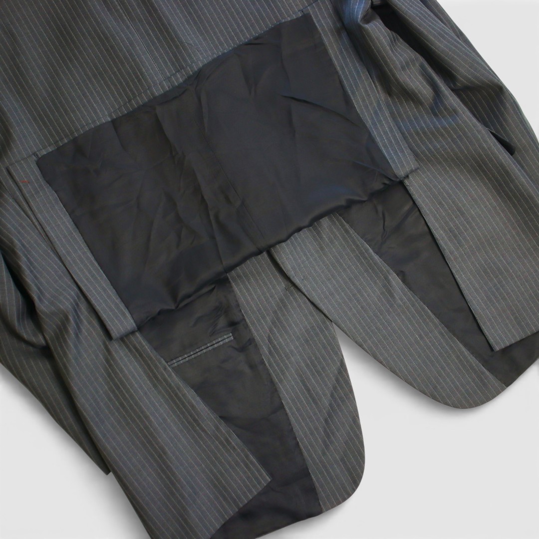 Bespoke Hickey Freeman 2 Piece Suit 46S Gray Pinstripe Surgeon Cuff Dual Vent