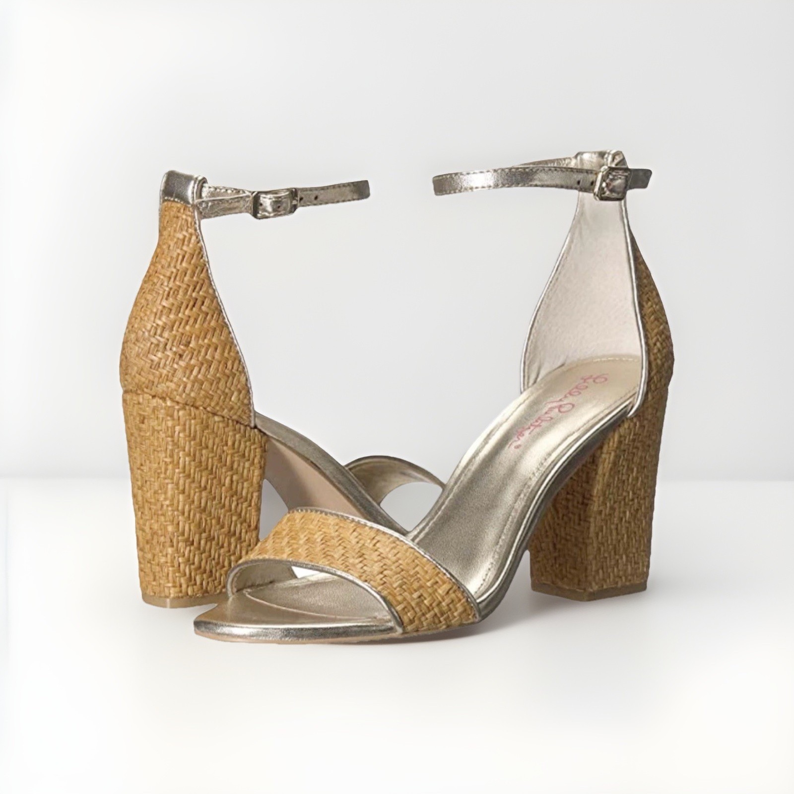 Lilly Pulitzer Amber Lynn Straw Sandals High Block Heel Shoes Women’s 9