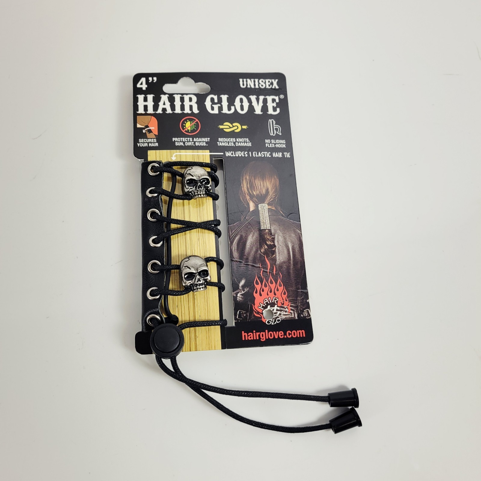 Hair Glove Leather Skull Lace Up Ponytail Hair 4″ Holder Style #34025