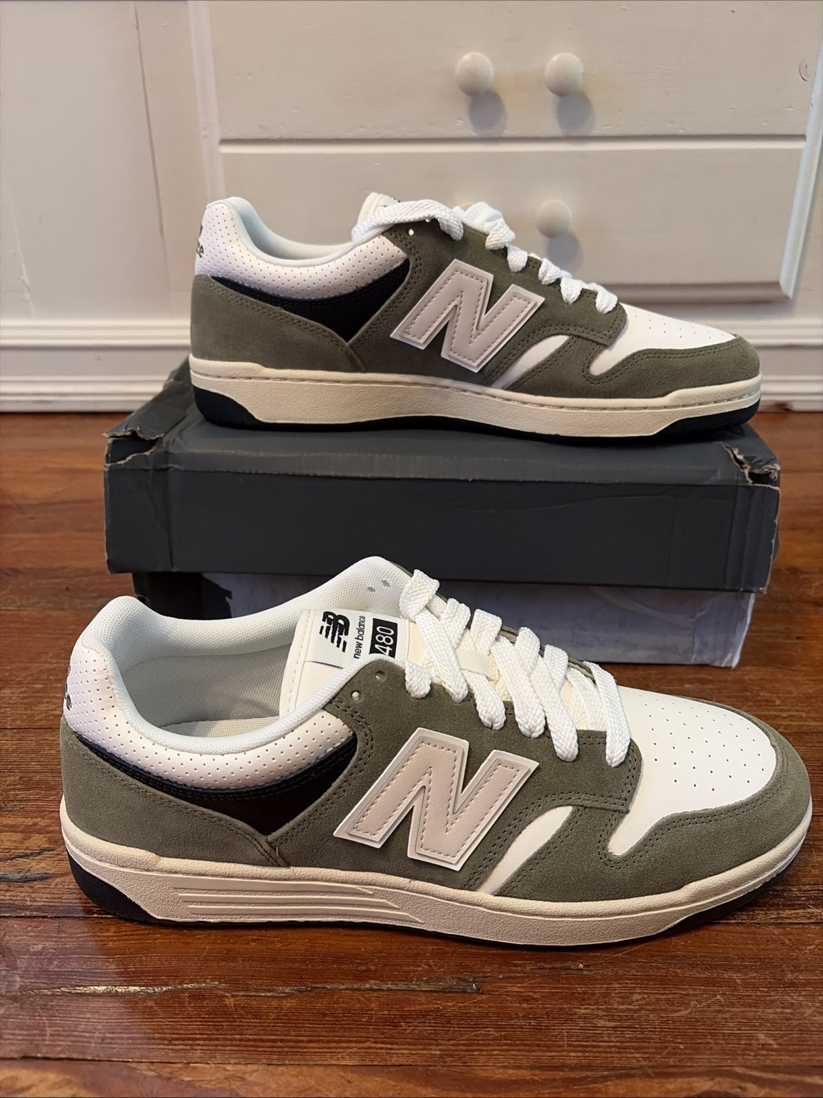 New Balance 480 Court Shoe Green White Men’s 12 Women’s 13 1/2 BB480PEO *
