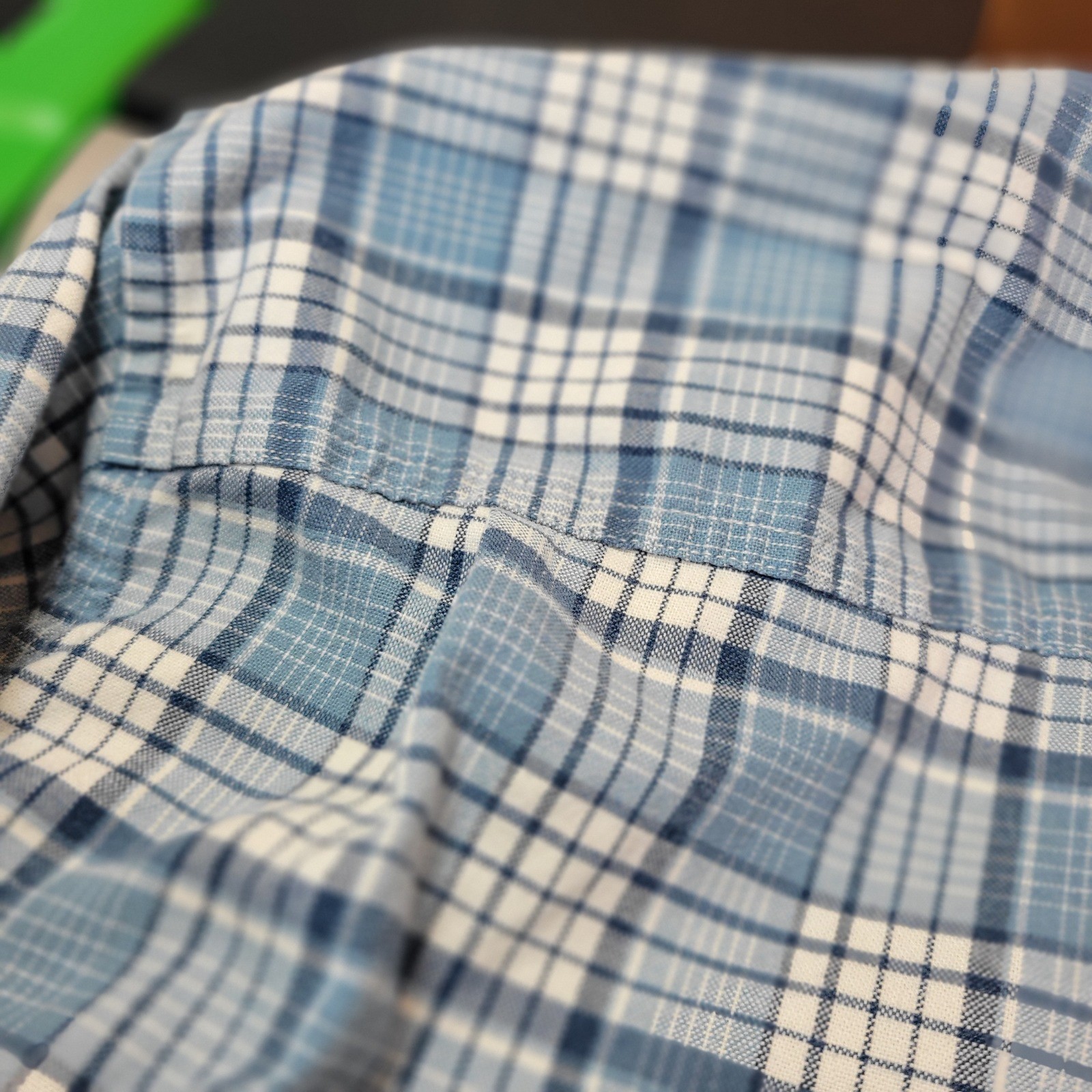 LL Bean Mens Slightly Fitted Short Sleeve Plaid Button Down Shirt Sz Large Blue