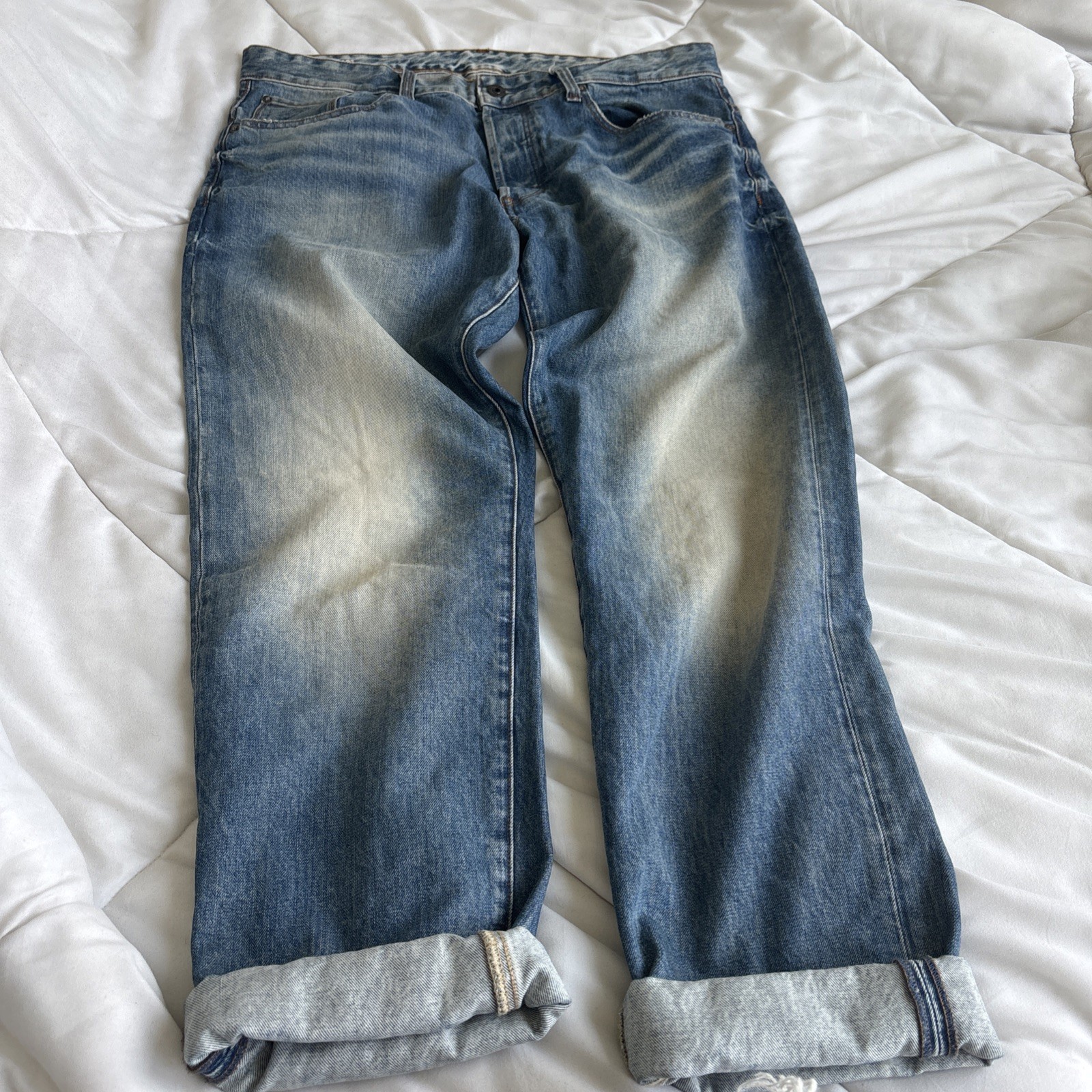 G Star Raw Jeans Mens 32×32 Blue 3301 Tapered Distressed Denim