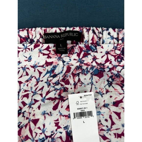Banana Republic Floral Midi Skirt Pink Blue White Elastic Waist Slit Large NWT
