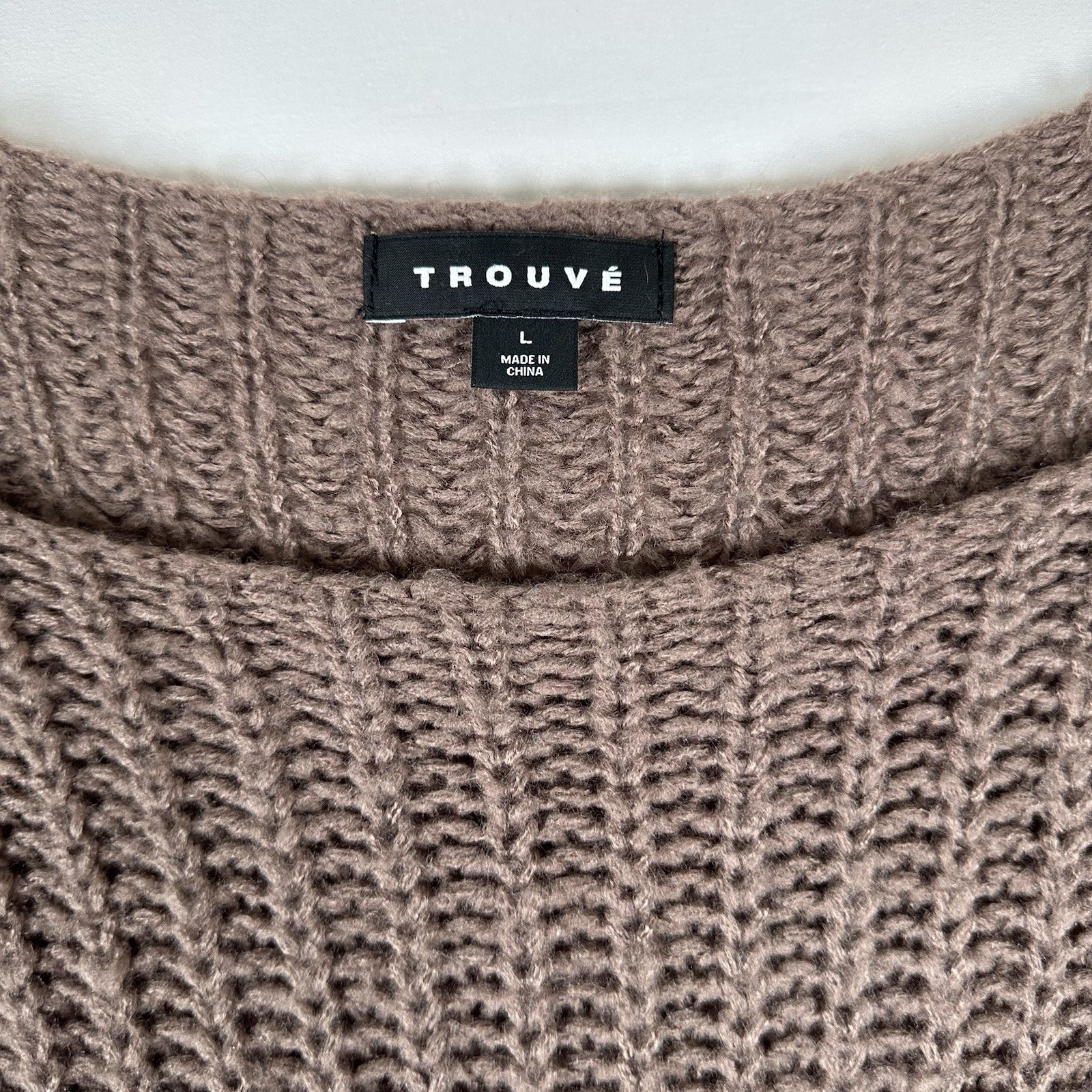 Trouvé Chunky Knit Sweater Size L Taupe Brown Boat Neck Acrylic Blend