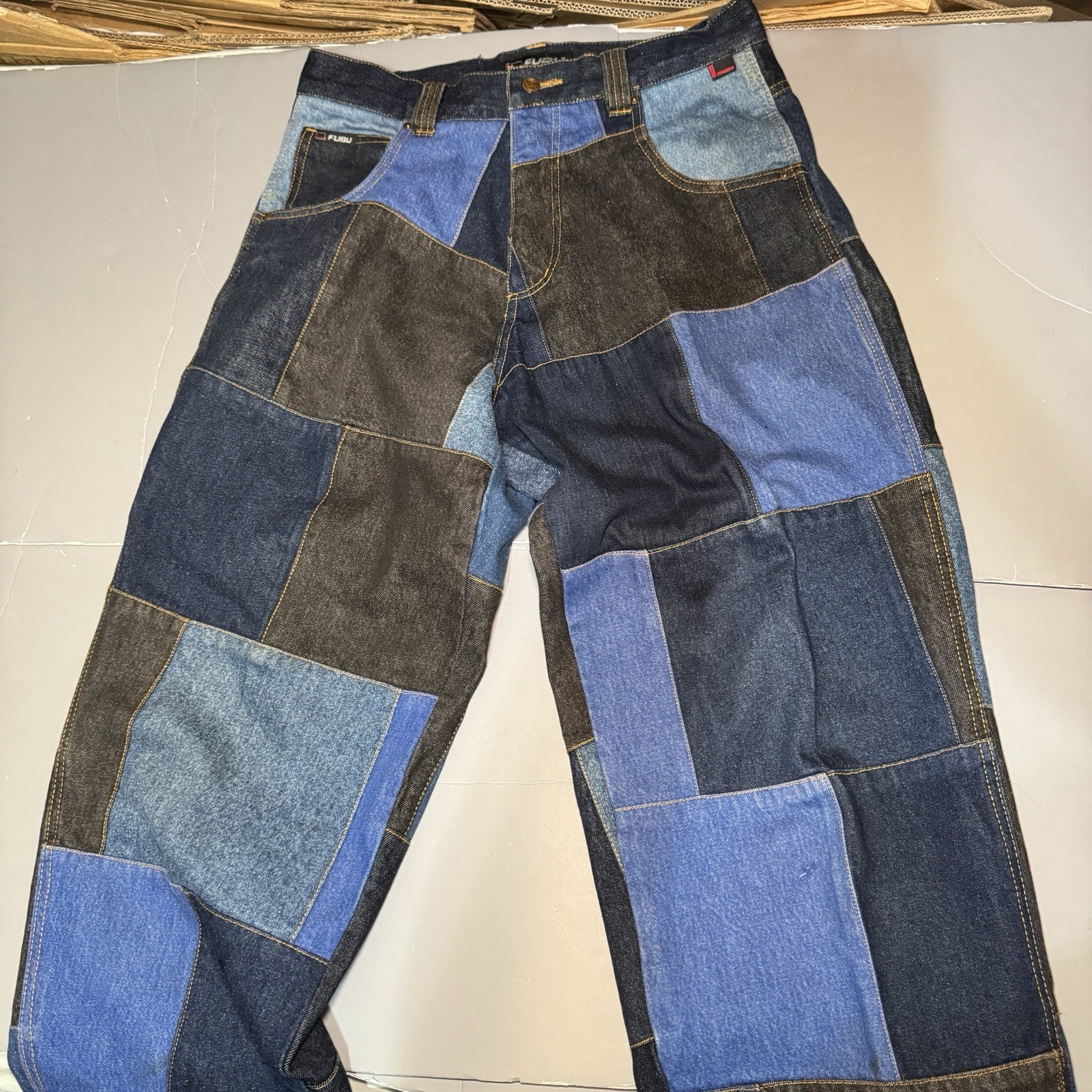 Fubu The Collection Patchwork Denim Jeans Mens 34 33 Taper Baggy Vintage 90s Y2k