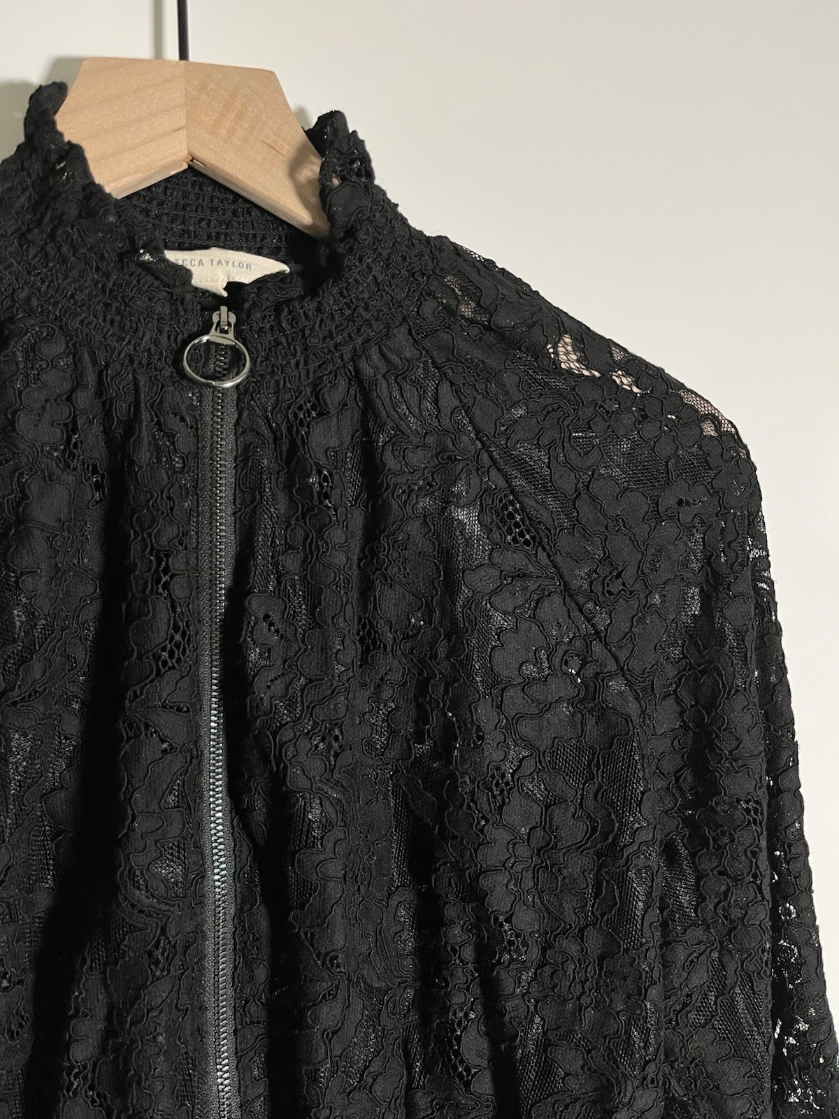 Rebecca Taylor Lace Full Zip Bomber Jacket Sheer Long Sleeve Gothic Elegant