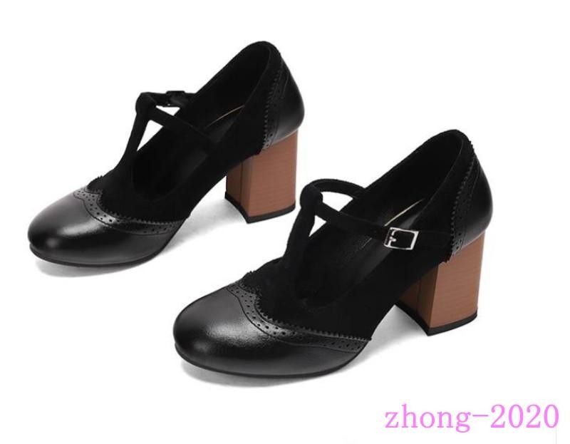 Womens T-strap Block Heels Mary Jane Faux Suede Patchwork Ladies Casual Shoes SZ