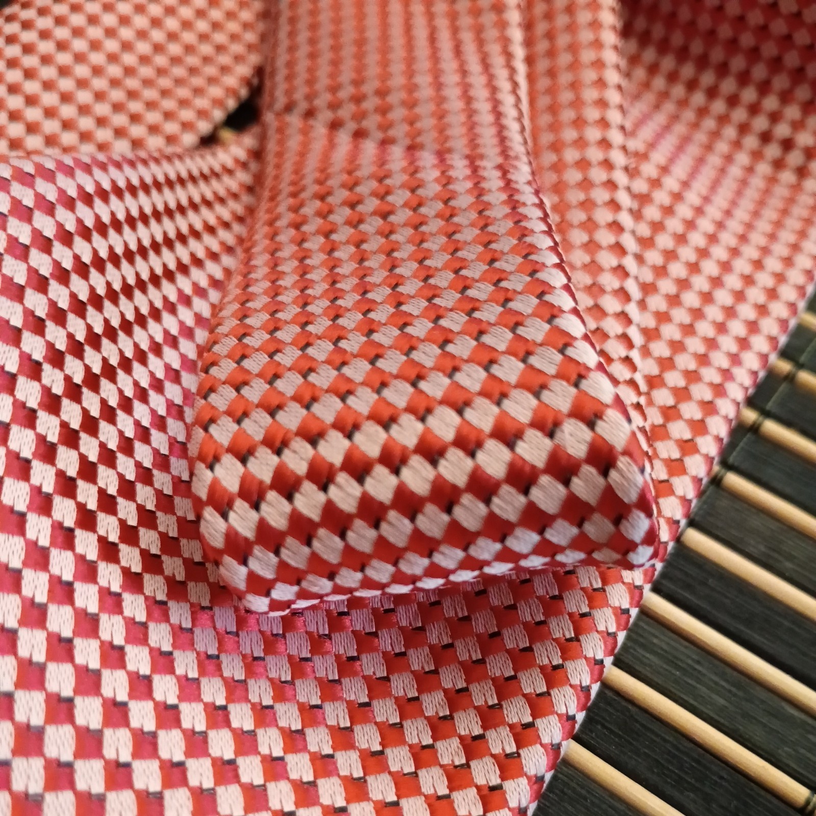 HAND MADE JACOB ALEXANDER RED CHECKED TIE