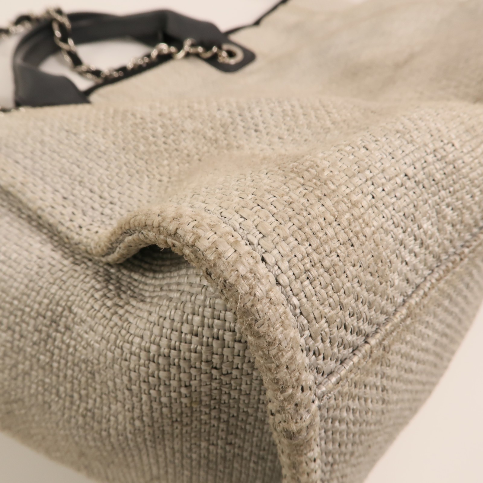 CHANEL CC SHW Deauville Tote 2 Way Chain Shoulder Bag Canvas White
